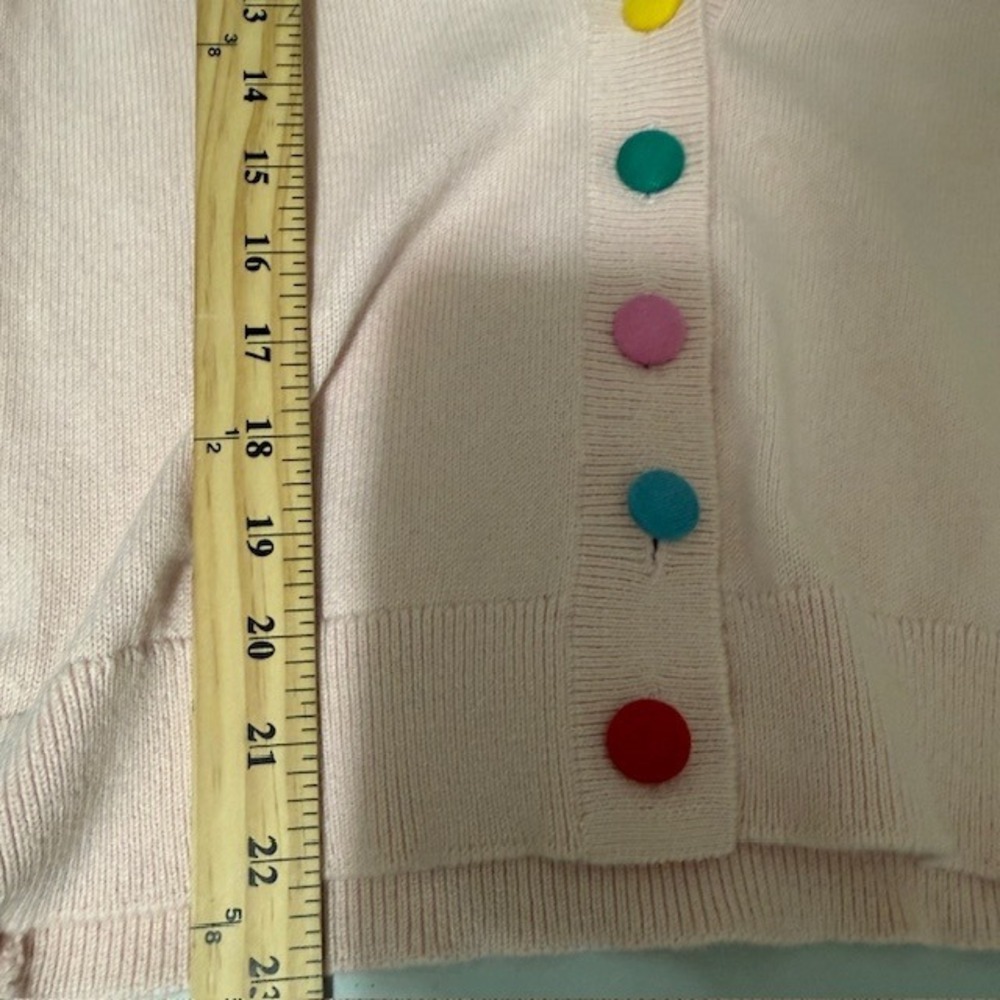 Boden Womens V-Neck Cardigan Sweater Pink Rainbow Buttons Sz 4 Twee Chic Kawaii - Picture 7 of 9